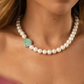 Pearl Choker Necklace with Fusion Tourmaline Teardrop Pendant