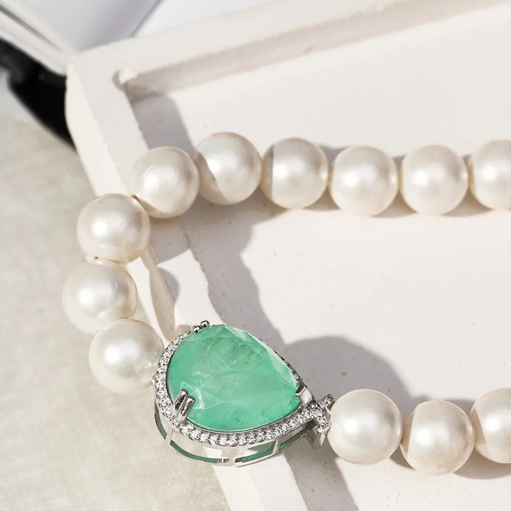 Pearl Choker Necklace with Fusion Tourmaline Teardrop Pendant