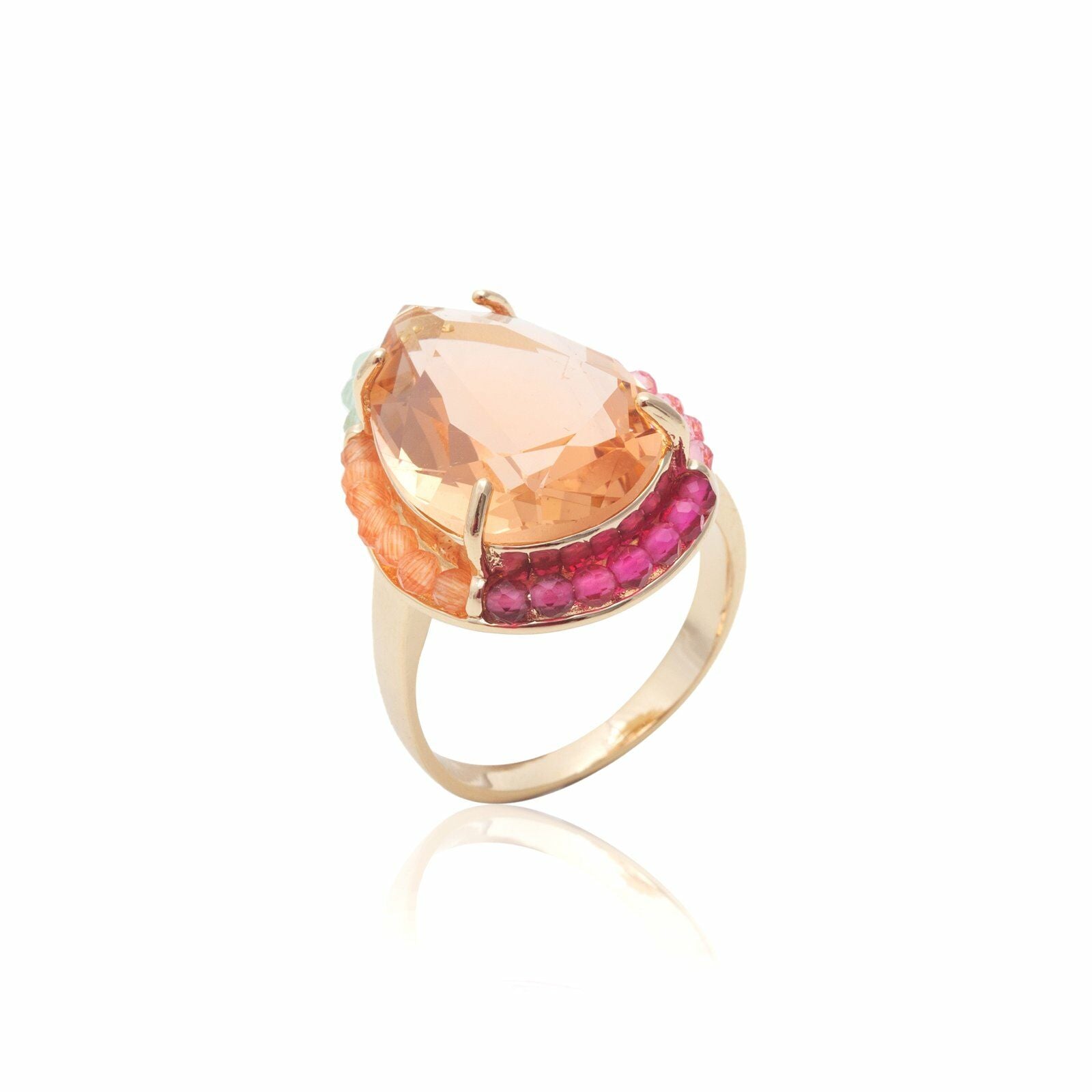 Fusion Teardrop Ring with Multicolor Zirconia Accents