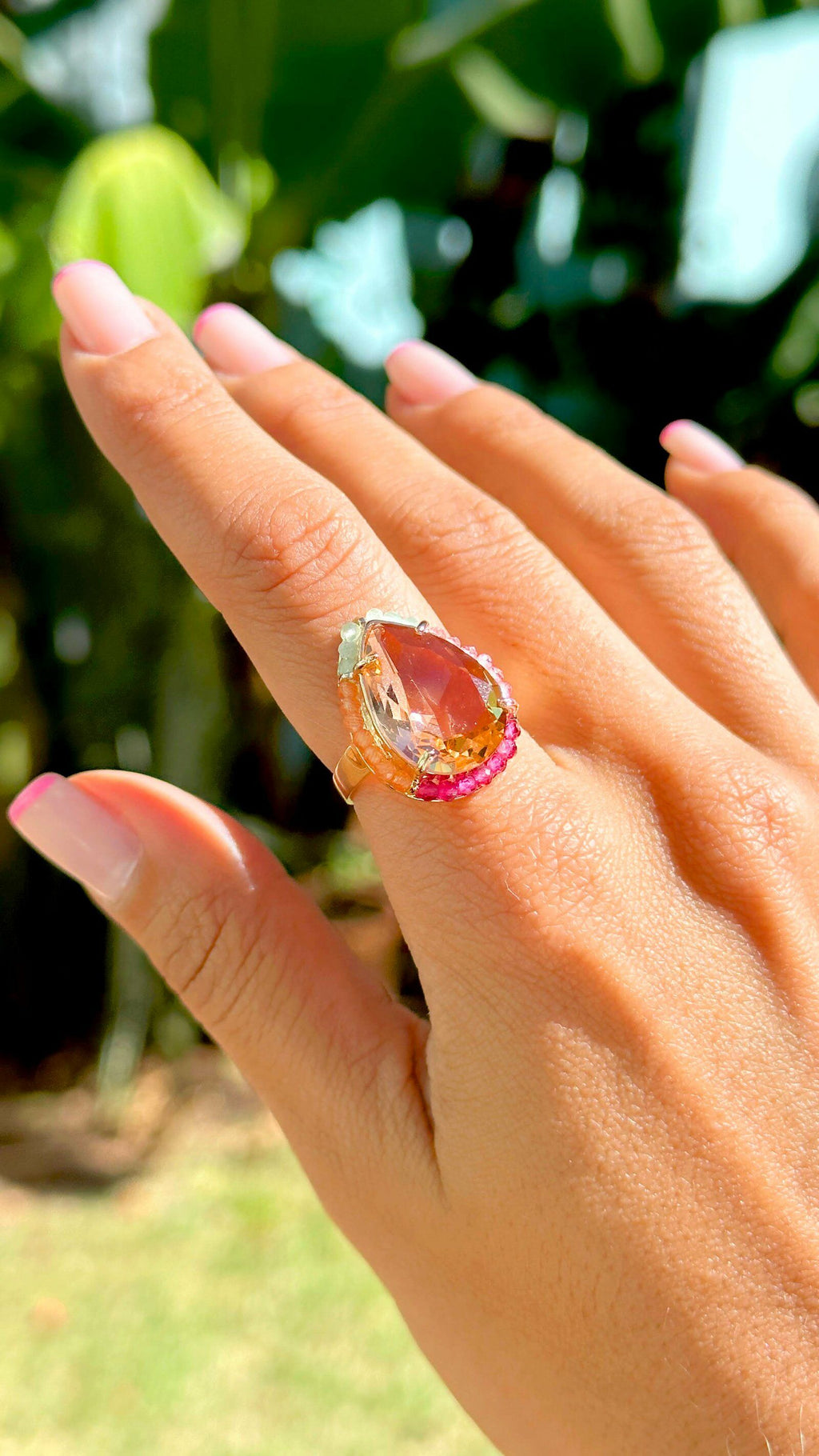 Fusion Teardrop Ring with Multicolor Zirconia Accents