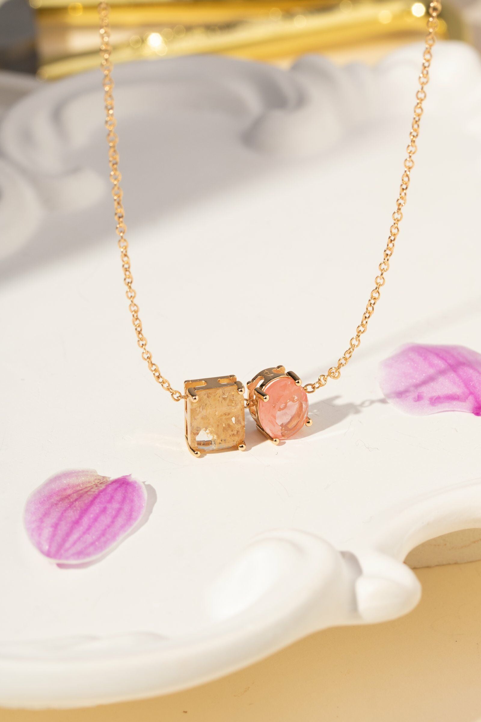 Citrine & Pink Tourmaline Crystal Scapular Necklace