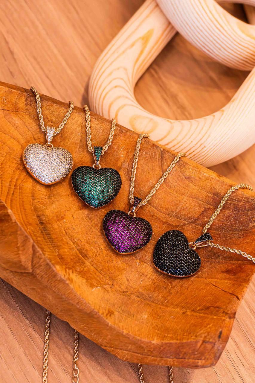 Heart Pendant Necklace with Zirconia Accents