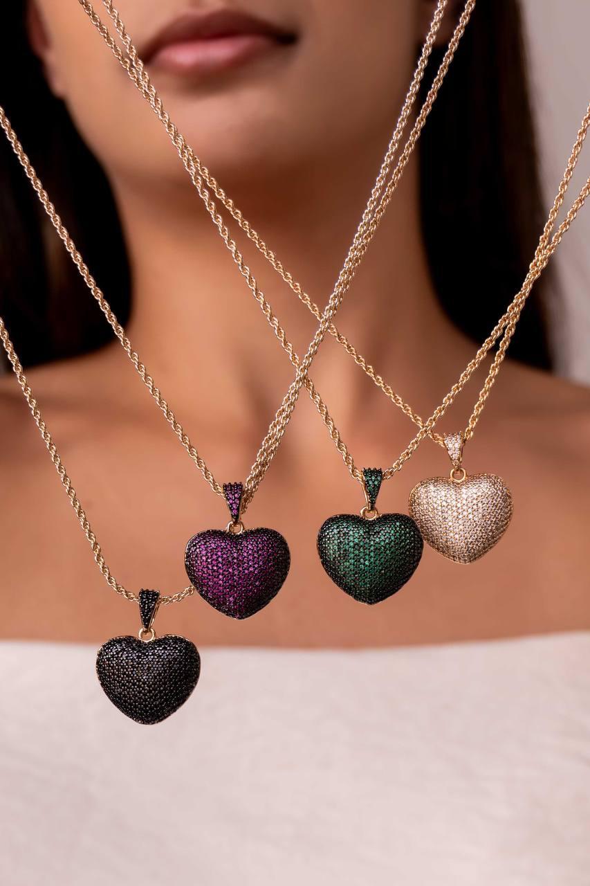 Heart Pendant Necklace with Zirconia Accents