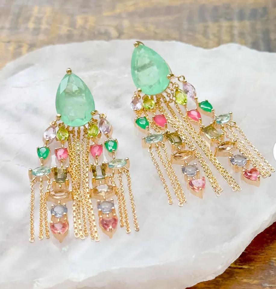 Crystal Fringe Earrings with Fusion Teardrop