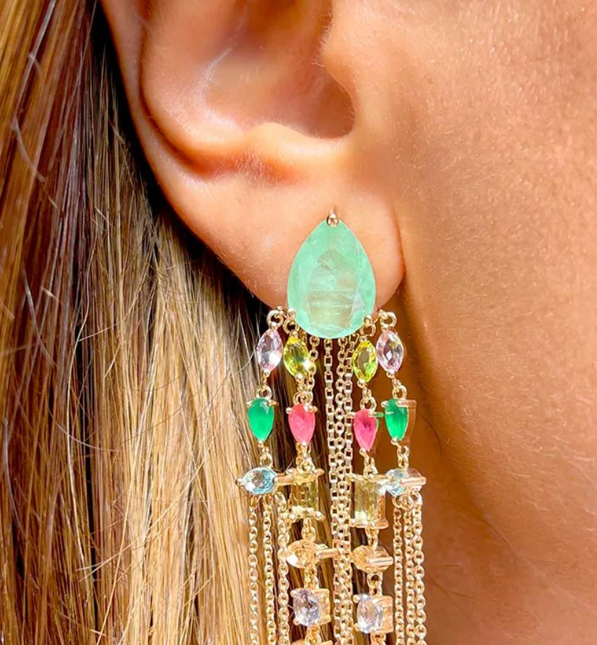 Crystal Fringe Earrings with Fusion Teardrop