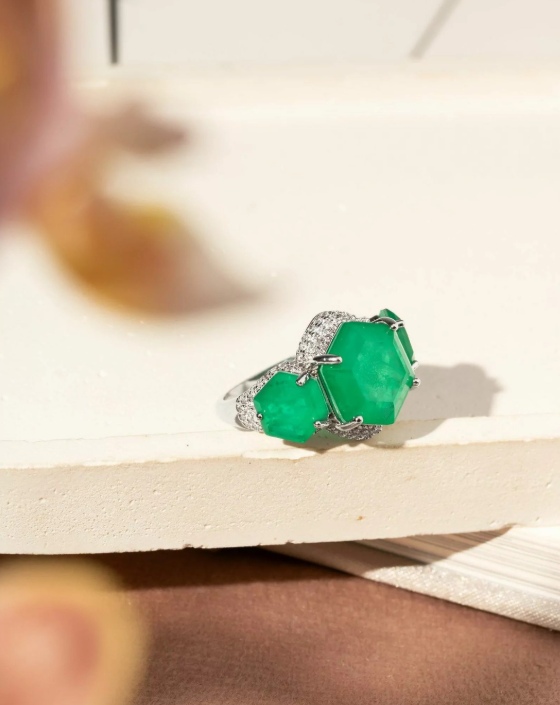 White Rhodium–Plated Fusion Emerald Ring