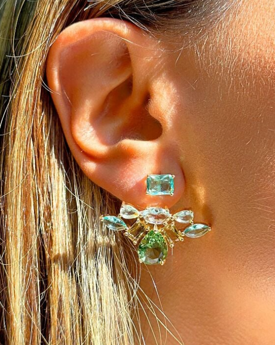 Gold-Plated Ear-Jacket Earrings with Rhodolite Crystal