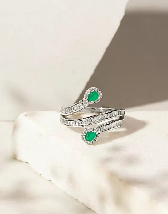 925 Sterling Silver Emerald Fusion Ring