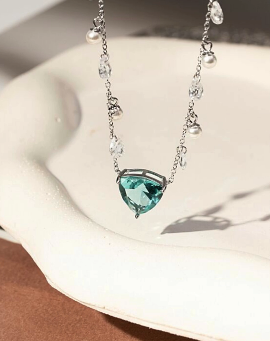 Sky Blue Topaz Trillion Crystal Necklace