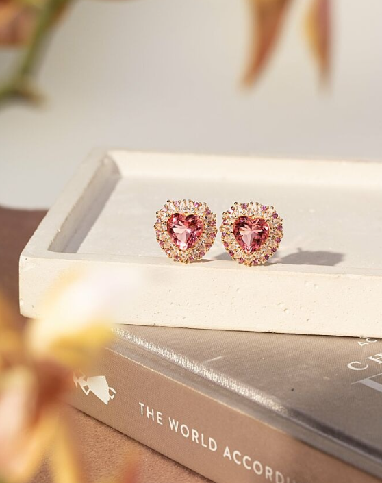 Gold Plated Pink Heart Earrings