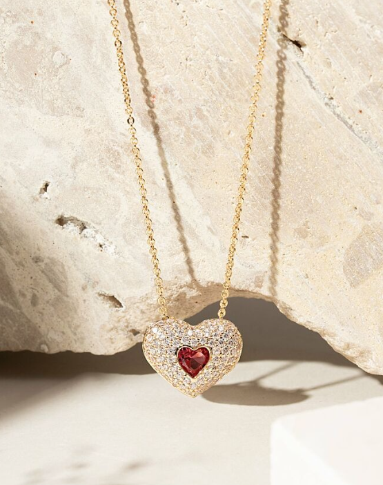 Heart Pendant Necklace with Pink Tourmaline Crystal Accents