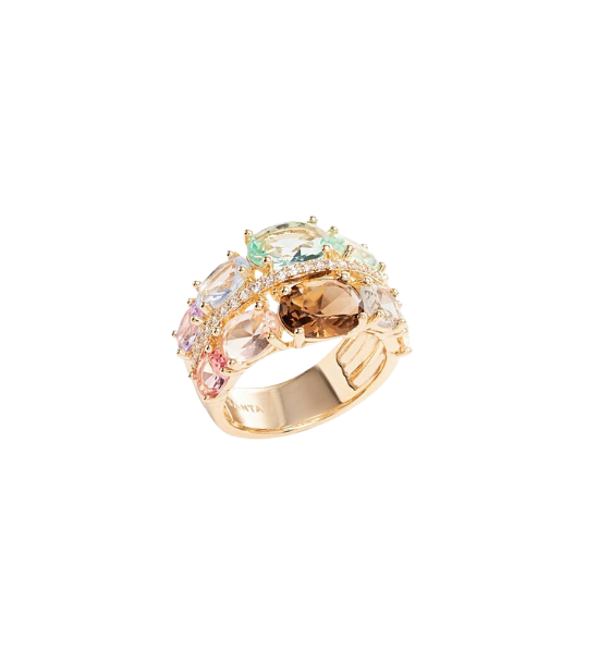 Double Crystal Ring with Brown and Green Crystals