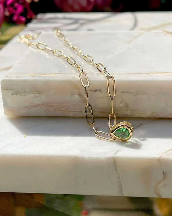 Gold-Plated Necklace with Green Fusion Sapphire Pendant