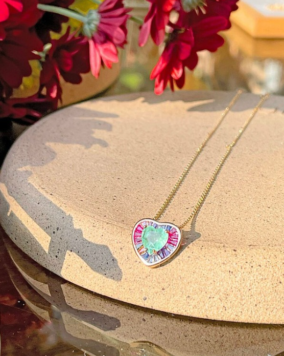 Fusion Tourmaline Heart Necklace with Colorful Zirconia Accents