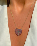 Gold-Plated Heart Scapular Necklace with Pink and Red Zirconia Accents