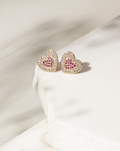 Gold-Plated Heart Earrings with Pink and Red Zirconia Accents