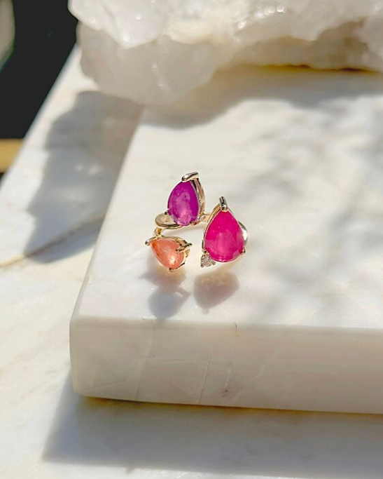 Adjustable Gold-Plated Fusion Podange Drop Ring