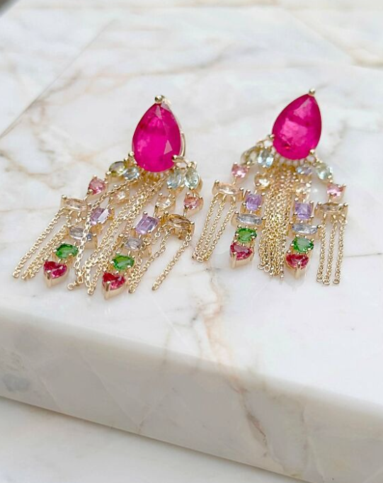 Crystal Fringe Earrings with Fusion Teardrop