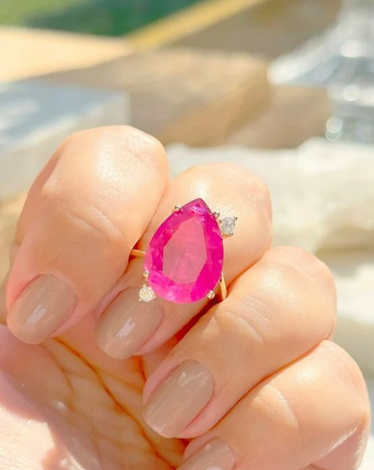 Pink Fusion Tourmaline Teardrop Ring