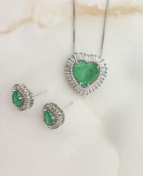 Fusion Tourmaline Heart Jewelry Set with Zirconia Accents