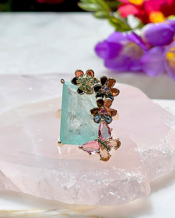 Light Fusion Tourmaline Garden Rectangle Ring